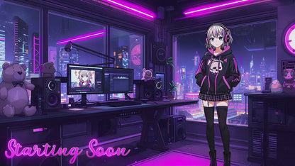 Cyberpunk Twitch Overlay | Neon Gaming Room | Anime Stream Overlays | Gamer Streams | Animated Streaming | Girl Package | Twitch Screens