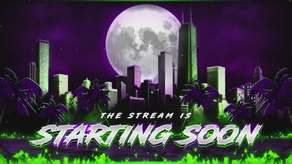 Neon Cyber City Twitch Overlay | Animated Purple Lightning Stream | Kick Screens | Streaming Scenes | Gaming Panels | Streaming Alerts | OBS