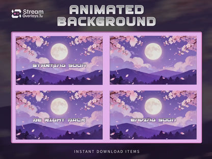 Sakura Moon Night Stream Background | Cherry Blossom Anime Scene | Cozy Purple Sky | VTuber Overlay | Celestial Twitch | Pastal Kawaii Cloud