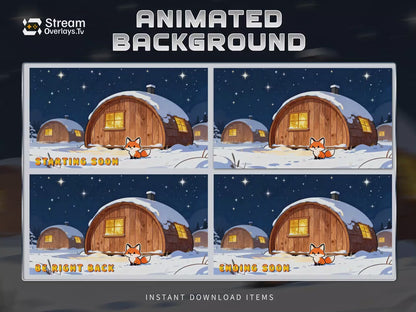 Fox Snow Animated Background | winter cozy theme | Starting Soon BRB Ending | Holiday Stream Overlay | Twitch Night scene | Forest scene