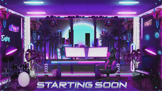 Retro Twitch Overlay | Neon Gaming Room | Anime Stream Overlays | Gamer Streams | Animated Streaming | Game Studio | Twitch Screens | Panels