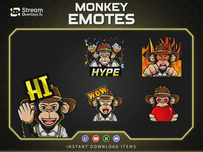 Cowboy Monkey Emotes, Farmer Chimp Emojis, Explorer Chimp Emote Pack, Gamer Ape Stickers,  Zoo Monkey Streamer, Twitch, Discord, Kick