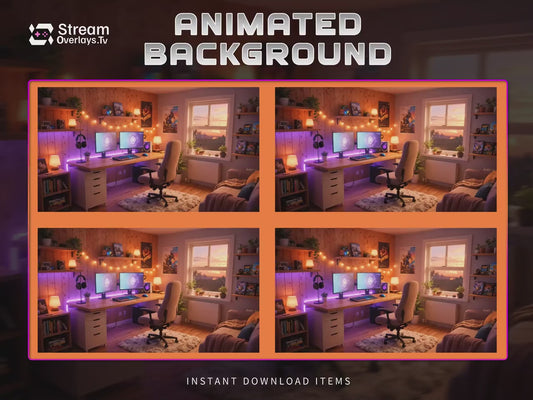 Cozy Neon Gaming Room Animated Stream Background (Digital Download)