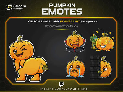 25 Pumpkin Stream Emotes, Spooky Fall Emojis (PNG Digital Download)