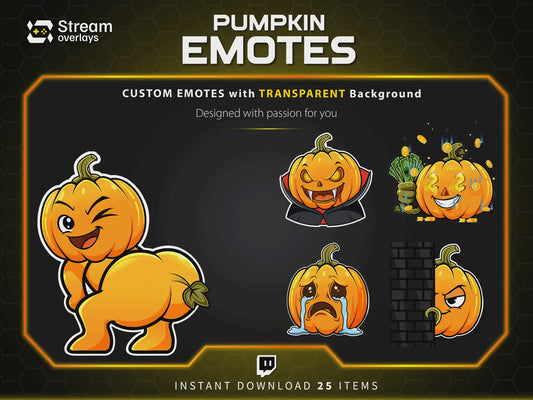 25 Pumpkin Stream Emotes, Spooky Fall Emojis (PNG Digital Download)
