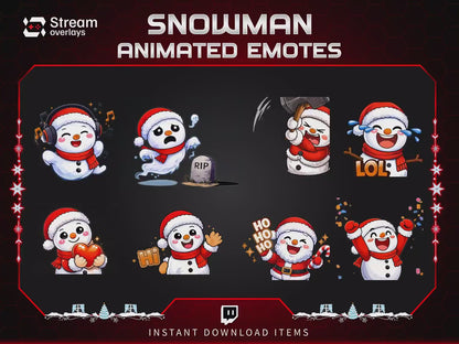 8x Snowman Animated Emotes | Christmas Holiday Emote Pack | Twitch Sub Emotes | Tiktok Emotes | Discord Emojis