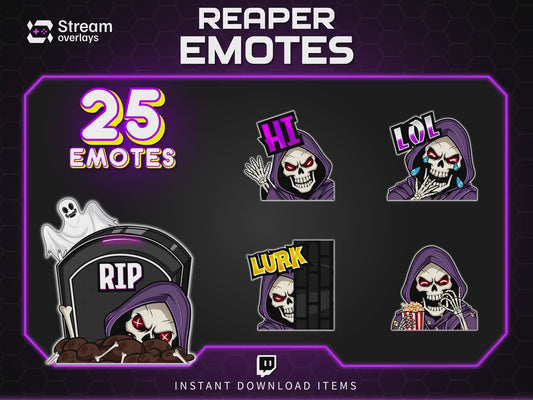 Reaper Twitch Emotes Pack | Grim Reaper Skull Emotes | Dark Gaming Stream Emotes | Twitch & Discord Emotes PNG