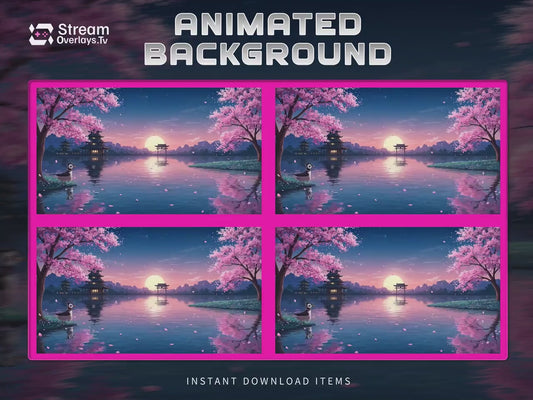 Sakura Lake Sunset Background | Japanese Cherry Blossom Anime Scene | Magna Stream Overlay | VTuber Background | Cozy kawaii Stream Loop