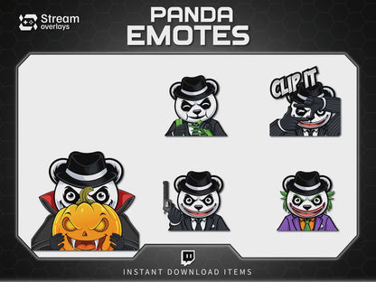 Mafia Panda Twitch Emotes | 10 Gangster Panda Discord Emotes | Pinstripe Suit Stream Package, Chibi Panda Twitch Graphics | Instant Download