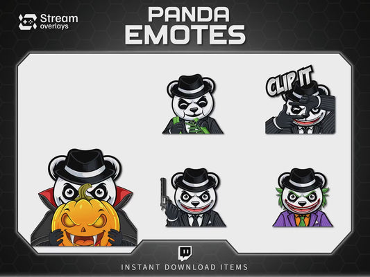 Mafia Panda Twitch Emotes | 10 Gangster Panda Discord Emotes | Pinstripe Suit Stream Package, Chibi Panda Twitch Graphics | Instant Download
