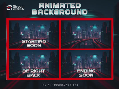 Cyberpunk Sci-Fi City Animated | Twitch Background | Neon Future Skyline | Starting Soon BRB Ending Screens | Twitch Overlay Pack