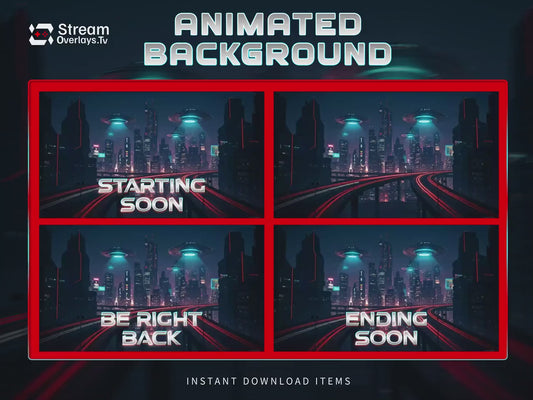 Cyberpunk Sci-Fi City Animated | Twitch Background | Neon Future Skyline | Starting Soon BRB Ending Screens | Twitch Overlay Pack