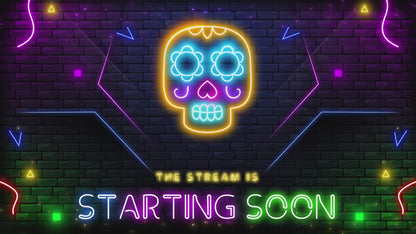 Neon Twitch Overlays | Skull Stream Overlay | Animated Screens | Glow Scenes | Animate Package | Panels | Alerts | Neon Alert | OBS Pack