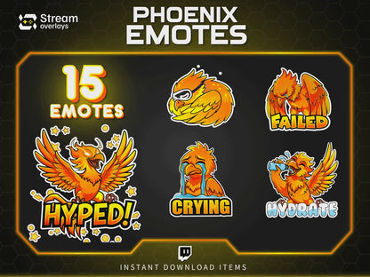 Majestic Phoenix Emotes & Stickers | Fiery Bird Orange Flame | Majestic Glory Phoenix Twitch Emotes for Streamers on Twitch and Discord