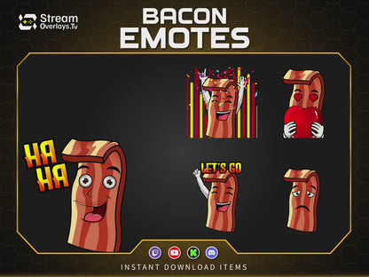 Bacon Twitch Emotes Pack | Funny Food Emojis | Cute Cartoon Emote | Emoji Set for Streamers,   Streamer Sticker, Twitch, Discord, Kick