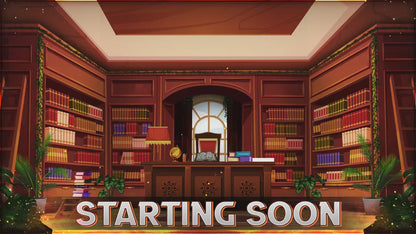 Library Stream Overlay | Study Room Twitch Overlays | Books Screaming | Vintage President Streaming Overlays | Starting Soon, Books Panels