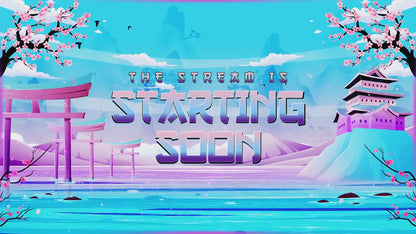Japanese Kawaii Twitch Overlay | Sakura Cherry Blossom Stream Overlays | Cozy Mountain Lake OBS Bundle | Pastel Sky Screens, Panels, Webcam