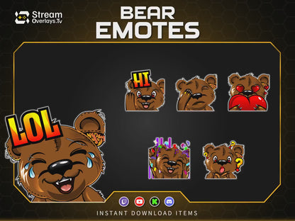Bear Twitch Emotes Pack | Cute Bear Emoji Pack | Gamer Bear Emotes for Twitch, Discord & YouTube