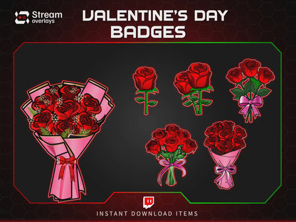 Valentine's Day Sub badges | Rose & Flower Subscriber Badge | Bouquet Twitch stickers| Romantic Loyalty Stickers, Love Streamer Discord Kick