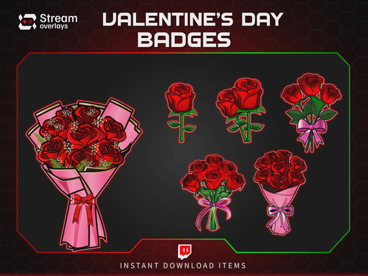 Valentine's Day Sub badges | Rose & Flower Subscriber Badge | Bouquet Twitch stickers| Romantic Loyalty Stickers, Love Streamer Discord Kick