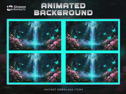 Enchanted Forest Animated Background | Magical Waterfall & Butterflies | Sakura Fantasy Scene | Starting Soon BRB Ending | Animated Overlay