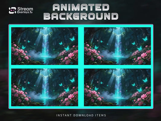 Enchanted Forest Animated Background | Magical Waterfall & Butterflies | Sakura Fantasy Scene | Starting Soon BRB Ending | Animated Overlay