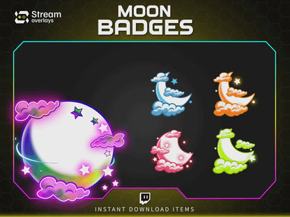 Moon Twitch Sub Badges, Kawaii Celestial Cloud Stream Badges (Digital Download)