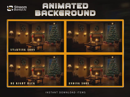 Warm Christmas Cozy Room Animated Background Screen | Detailed Fireplace & Tree Theme Starting Soon, BRB, Offline, Ending Soon Holiday Theme
