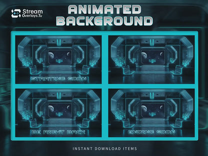 Futuristic Neon Animated Twitch Background | Sci-Fi Stream Room | Starting Soon BRB Ending Screens | Twitch Overlay Pack