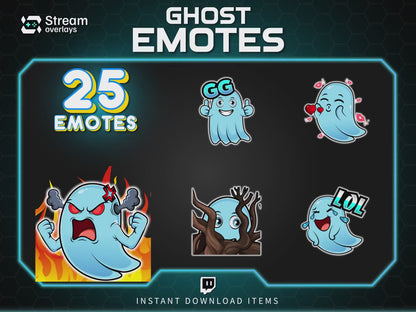 25 Spooky Ghost Twitch Emotes: Halloween Emojis (Instant Download)